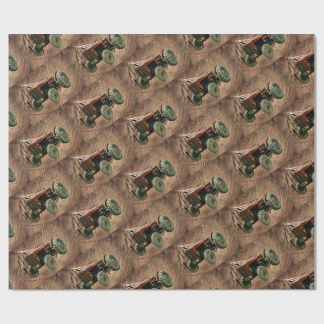 Vintage Red Tractor Rustic Barn Wrapping Paper (Flat)