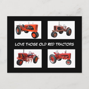 Vintage Red Tractors Postcard
