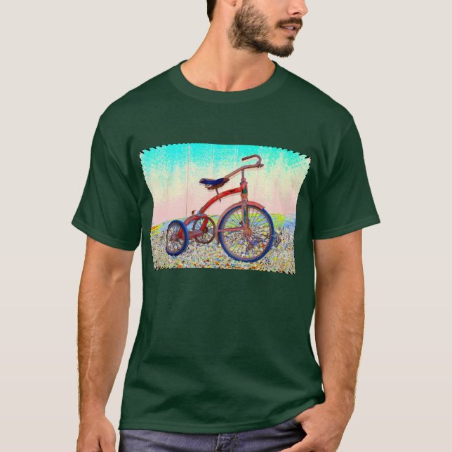 Vintage Red Tricycle Design T-Shirt (Front)