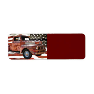 Vintage Red Truck American Flag