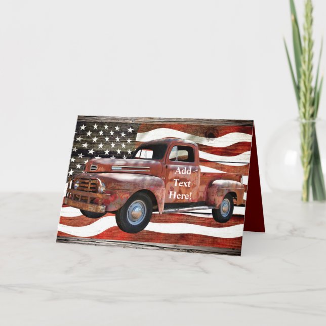 Vintage Red Truck American Flag Card (Front)