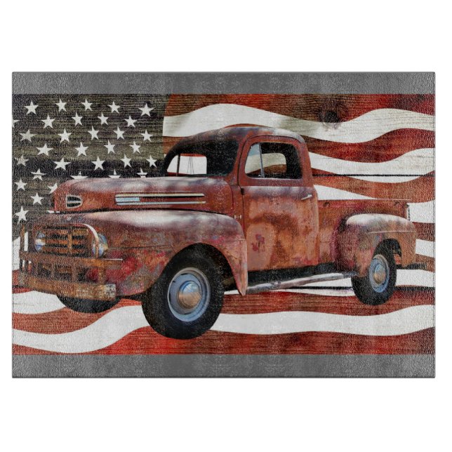 Vintage Red Truck American Flag Cutting Board (Front)