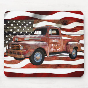 Vintage Red Truck American Flag Mouse Pad