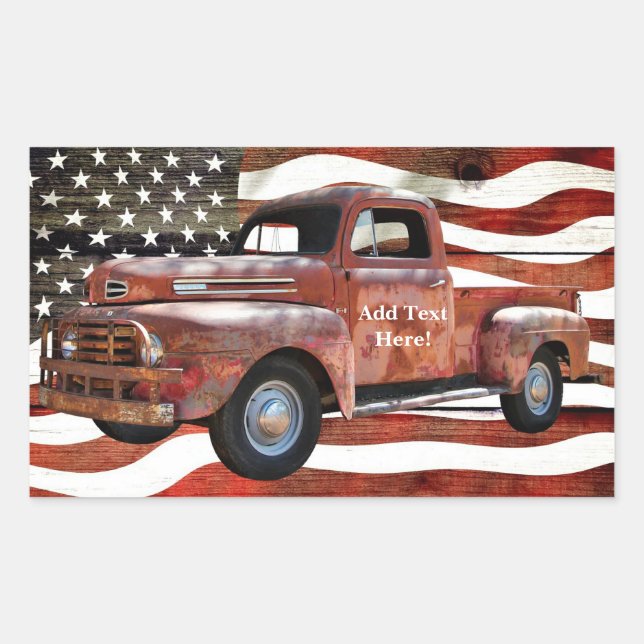 Vintage Red Truck American Flag Rectangular Sticker (Front)