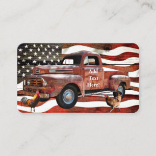 Vintage Red Truck American Flag Rooster Hen Business Card
