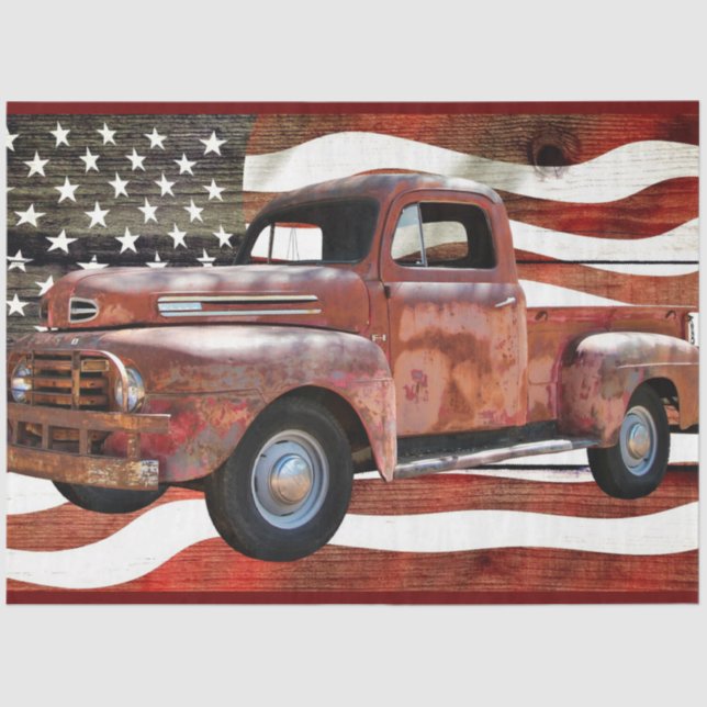 Vintage Red Truck American Flag Tissue Paper (Front)