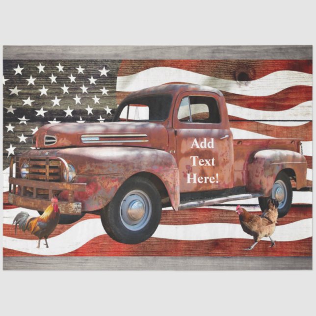 Vintage Red Truck American Flag Tissue Paper (Front)