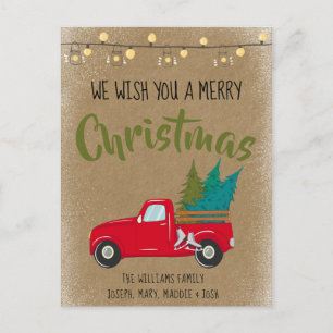 Vintage Red Truck and Tree Christmas Card