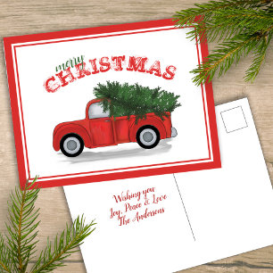 Vintage Red Truck Antique Holiday Christmas Party Postcard