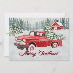 Vintage Red Truck Bringing Christmas Cheer in the Holiday Card