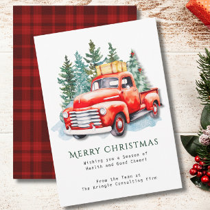 Vintage Red Truck Buffalo Plaid Corporate Holiday Card