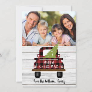 Vintage Red Truck Buffalo Plaid Holiday Flat Card