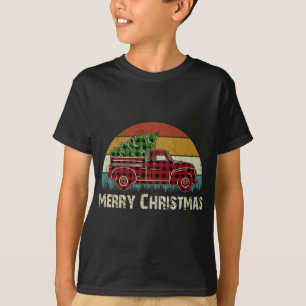 Vintage Red Truck Buffalo Plaid With Merry Christm T-Shirt