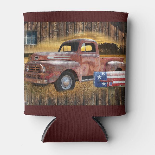 Vintage Red Truck Can Cooler (Front)