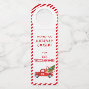 Vintage Red Truck Candy Stripe Christmas Holiday Bottle Tag