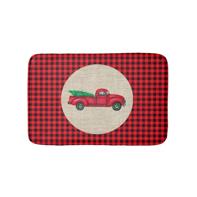 Vintage Red Truck Christmas Bath Mat (Front)