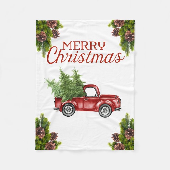 Vintage Red Truck Christmas Blanket (Front)