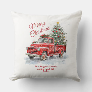 Vintage Red Truck Christmas Cushion
