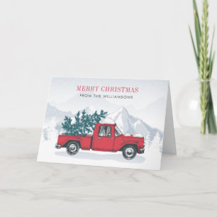Vintage Red Truck Christmas  Holiday Card