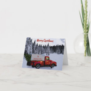 Vintage Red Truck Christmas Holiday Card