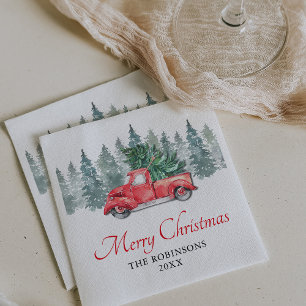 Vintage Red Truck Christmas Holiday Dinner Napkin
