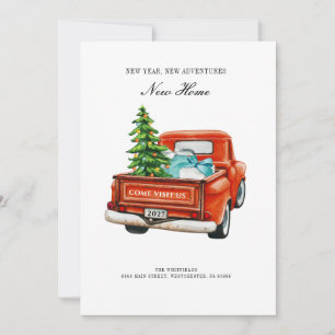 Vintage Red Truck Christmas Holiday Moving Announcement