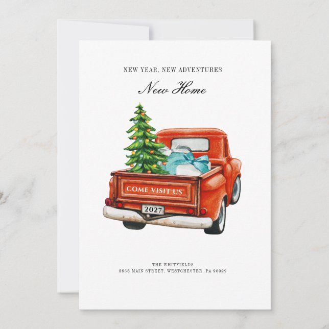 Vintage Red Truck Christmas Holiday Moving Announcement (Front)