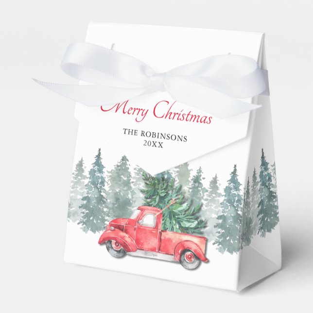 Vintage Red Truck Christmas Holiday Party Favour Box (Front Side)