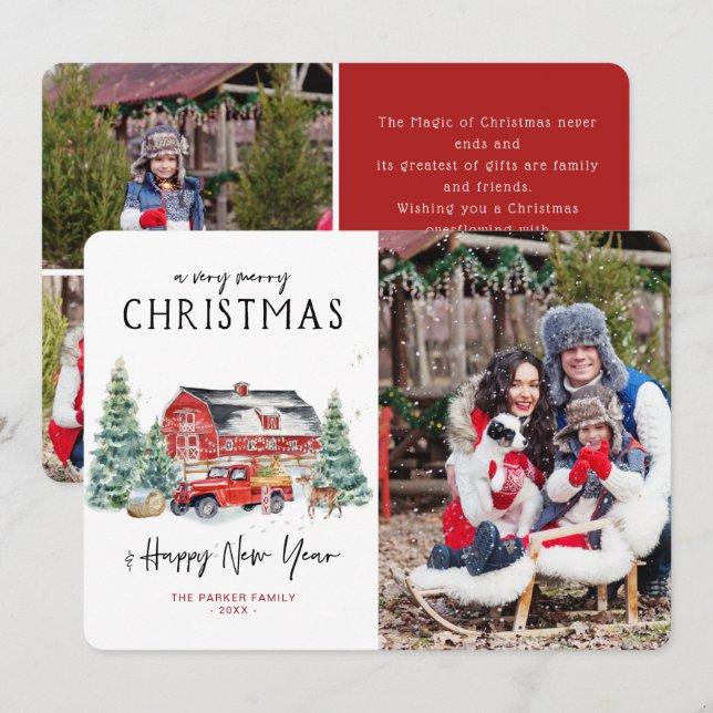 Vintage Red Truck | Christmas Holiday Photo Card (Front/Back)