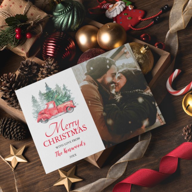 Vintage Red Truck Christmas Holiday Photo Card (Creator Uploaded)