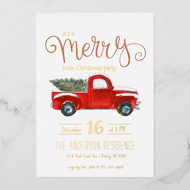 Vintage Red Truck Christmas Invitation (Front)