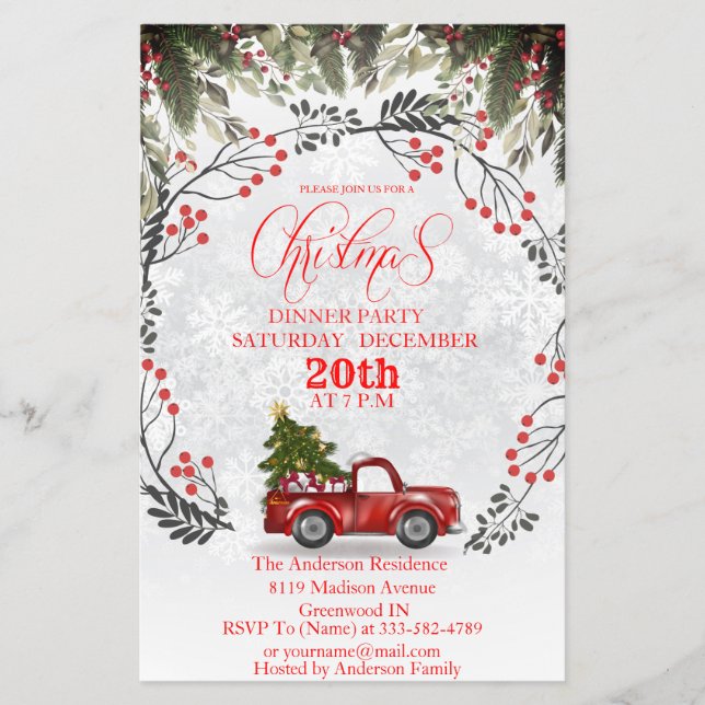 Vintage Red Truck Christmas Invitation Flyer (Front)