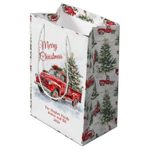 Vintage Red Truck Christmas Medium Gift Bag