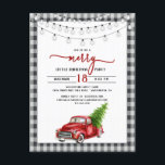 Vintage Red Truck Christmas Party Invitation  Postcard<br><div class="desc">Vintage Red Truck Christmas Party Invitation Postcard - What a fun, trendy way to send out your Christmas Party details to your family and friends this. holiday season! A red pick up truck carrying a Christmas tree with string lights hanging overhead and pretty script typography. The card is surrounded by...</div>