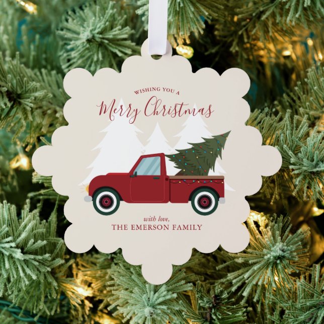 Vintage Red Truck Christmas Photo Tree Decoration Card (Insitu (Tree))