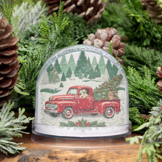 Vintage Red Truck Christmas Snow Globe (Winter)
