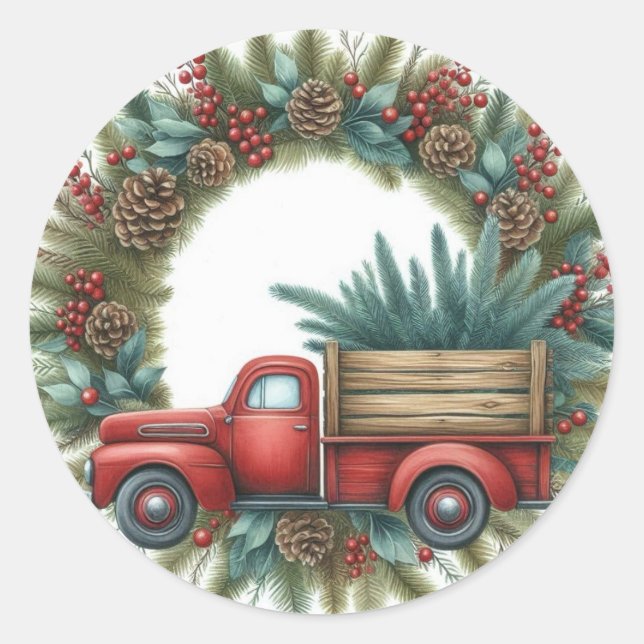 Vintage Red Truck Christmas Sticker (Front)