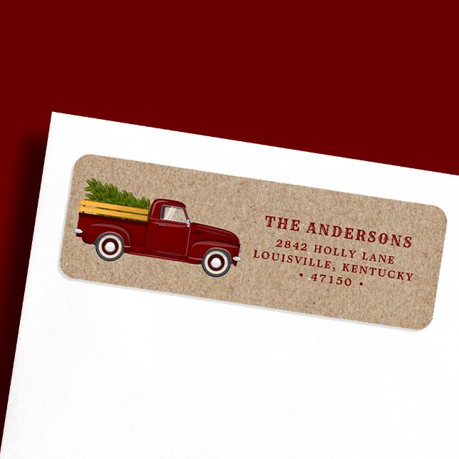 Vintage Red Truck Christmas Tree Address Label (Creator Uploaded)