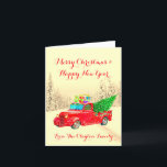 Vintage Red Truck Christmas Tree & Gifts Holiday<br><div class="desc">A vintage red truck on a snowy country road with Christmas tree in the back and wrapped gifts on the top. A festive style that features the excitement of getting ready for Christmas and the holidays. For a cheerful vintage country vibe. A popular trendy style for your holiday greeting cards....</div>