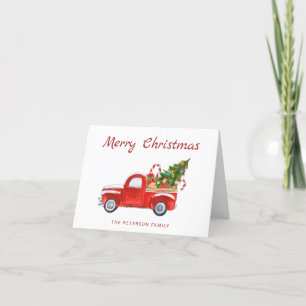 Vintage Red Truck   Christmas Tree Merry Christmas Holiday Card