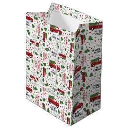 Vintage Red Truck Christmas Tree Pattern Medium Gift Bag