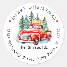 Vintage Red Truck Christmas Tree Return Adress