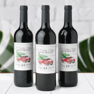 Vintage Red Truck Christmas Wine Label