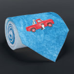 Vintage Red Truck Dog Winter Holiday Tie<br><div class="desc">Beautiful watercolor art featuring a blue winter background a vintage red truck with two black and white dogs. Perfect for wearing during the holiday season.</div>