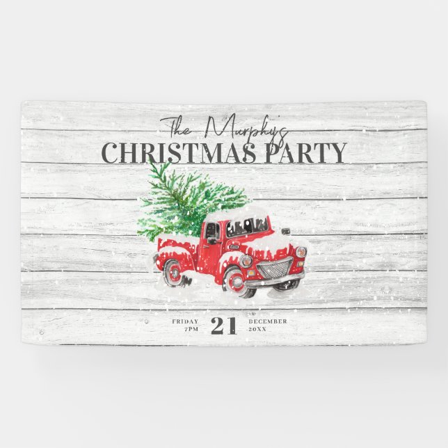 Vintage Red Truck Family Christmas Banner (Horizontal)