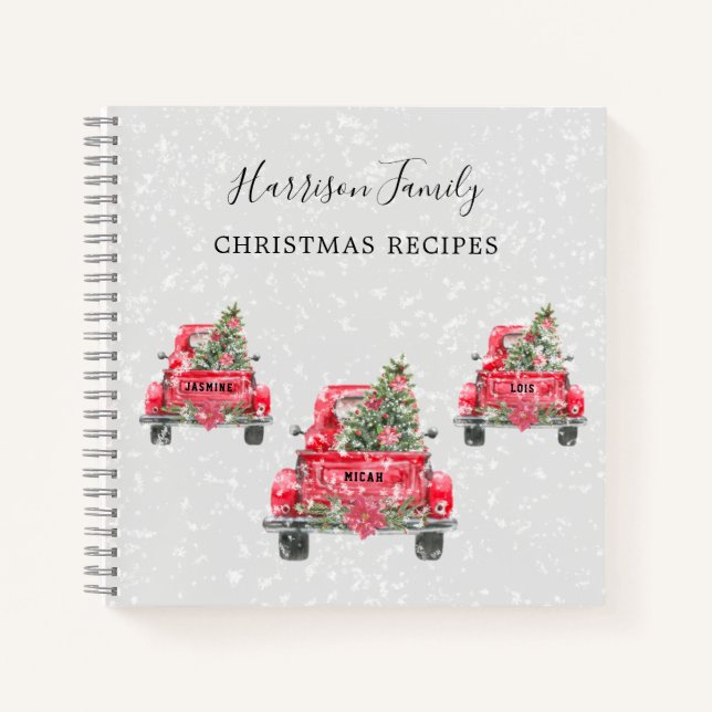 Vintage Red Truck Family Christmas Recipe Notebook (Front)