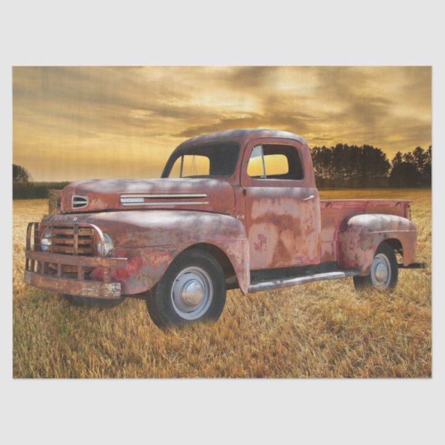 Vintage Red Truck Farm Field Tissue Paper (Front)