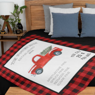 Vintage Red Truck Farmhouse Family Name Blanket