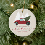 Vintage Red Truck First Christmas Married Ceramic Tree Decoration<br><div class="desc">"First Christmas as Mr. and Mrs." personalized Christmas ornament to celebrate your first Christmas together.</div>
