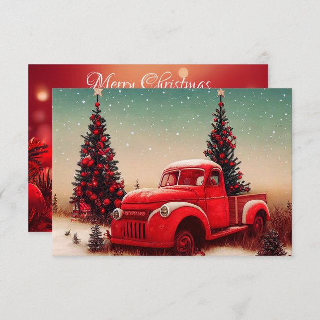Vintage Red Truck Merry Christmas Card (Front/Back)